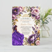 Royal Purple Blush Floral Princess Quinceanera 16 Kaart (Staand voorkant)