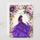 Royal Purple Blush Floral Princess Quinceanera 16 Kaart (Achterkant)