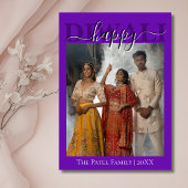 Royal Purple Calligraphy Photo Happy Diwali  Feestdagenkaart