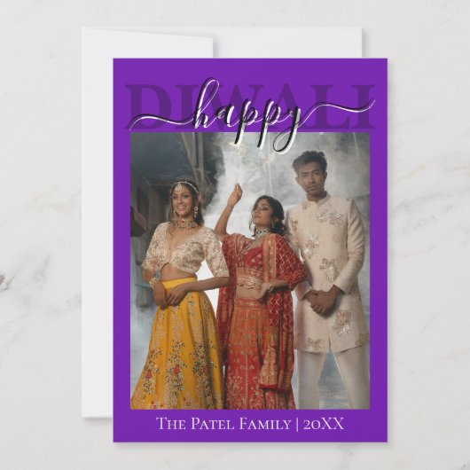 Royal Purple Calligraphy Photo Happy Diwali  Feestdagenkaart (Voorkant)