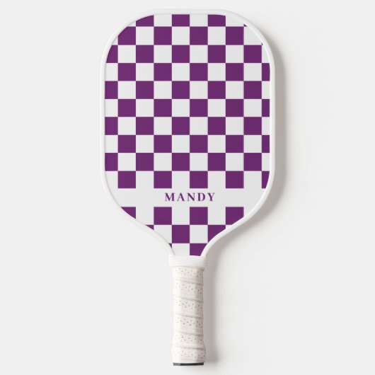 Royal Purple Checkerboard Custom Name Pickleball Paddle (Voorkant)