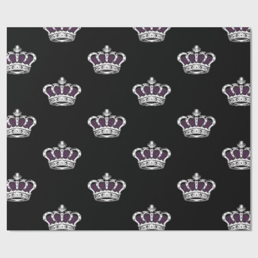 Royal Purple Crown Pattern on Bold Black Back Cadeaupapier (Vlak)