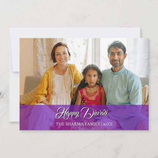 Royal Purple Elegant Photo Happy Diwali Feestdagenkaart (Voorkant)