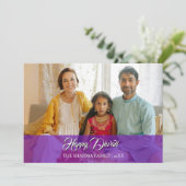 Royal Purple Elegant Photo Happy Diwali Feestdagenkaart (Staand voorkant)