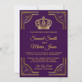 Royal Purple Gold Ornate Crown Wedding Invitation Kaart (Voorkant)
