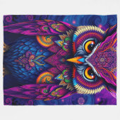 Royal Purple Owl: Majestic Mystical Art Fleece Deken (Voorkant (Horizontaal))