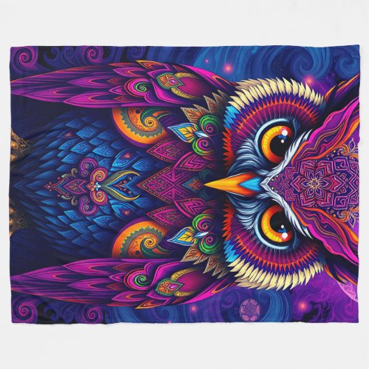 Royal Purple Owl: Majestic Mystical Art Fleece Deken (Voorkant (Horizontaal))