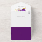 Royal Purple Roses Floral QR Code Wedding All In One Uitnodiging (Buitenkant)