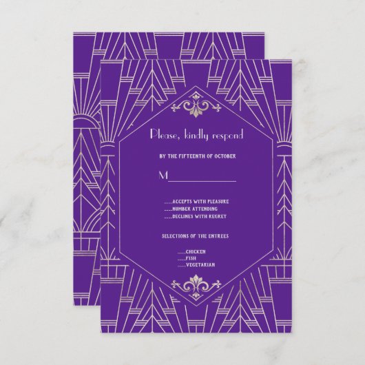 Royal Purple Silver Great 20s Trouw-RSVP RSVP Kaartje (Voorkant / Achterkant)