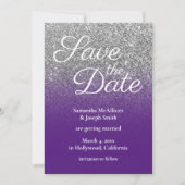 Royal Purple Silver Ombre Glitter Save the Date Kaart (Voorkant)