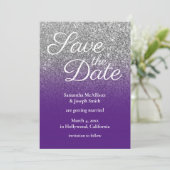 Royal Purple Silver Ombre Glitter Save the Date Kaart (Staand voorkant)