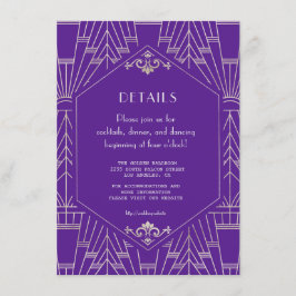 Royal Purple Zilveren Gatsby Huwelijksdetails Informatiekaartje