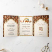 Royal Queen Gold Chariot Indiase bruiloft Drieluik Uitnodiging (Binnen)