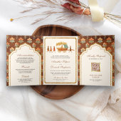 Royal Queen Gold Chariot Indiase bruiloft Drieluik Uitnodiging