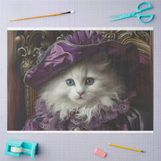 Royal Queen White Cat Decoupage Tissuepapier (Craft)