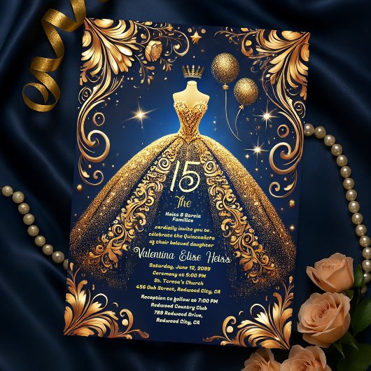 Royal Quinceañera Gold en Navy Princess Thema Kaart