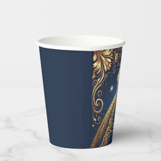 Royal Quinceañera Gold en Navy Princess Thema Papieren Bekers (Rechts)