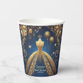 Royal Quinceañera Gold en Navy Princess Thema Papieren Bekers (Voorkant)