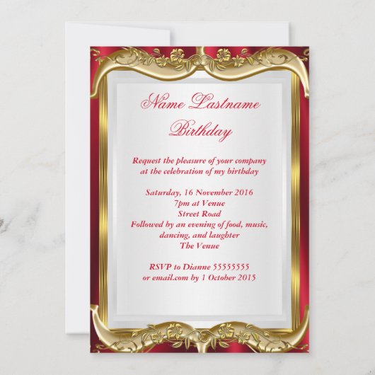 Royal Red Birthday party Gold Crown Uitnodiging (Achterkant)