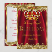 Royal Red Birthday party Gold Crown Uitnodiging (Voorkant / Achterkant)