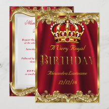 Royal Red Birthday party Gold Crown Uitnodiging