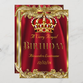 Royal Red Birthday party Gold Crown Uitnodiging