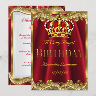 Royal Red Birthday party Gold Crown Uitnodiging