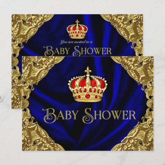Royal Red Blue en Gold Crown Baby shower Kaart (Voorkant / Achterkant)