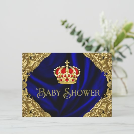 Royal Red Blue en Gold Crown Baby shower Kaart (Staand voorkant)