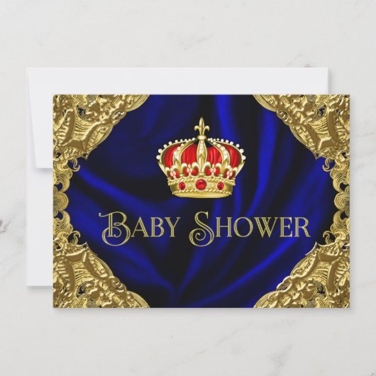 Royal Red Blue en Gold Crown Baby shower Kaart (Voorkant)