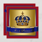 Royal Red Blue en Gold Crown Prince Baby shower Kaart (Voorkant / Achterkant)