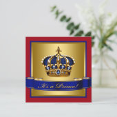 Royal Red Blue en Gold Crown Prince Baby shower Kaart (Staand voorkant)