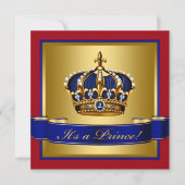 Royal Red Blue en Gold Crown Prince Baby shower Kaart (Voorkant)