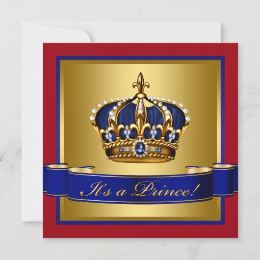 Royal Red Blue en Gold Crown Prince Baby shower Kaart (Voorkant)