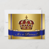 Royal Red Blue en Gold Crown Prince Baby shower Kaart (Voorkant)