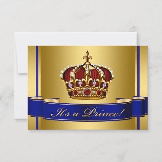 Royal Red Blue en Gold Crown Prince Baby shower Kaart (Voorkant)
