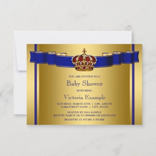 Royal Red Blue en Gold Crown Prince Baby shower Kaart (Achterkant)