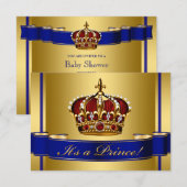 Royal Red Blue en Gold Crown Prince Baby shower Kaart (Voorkant / Achterkant)