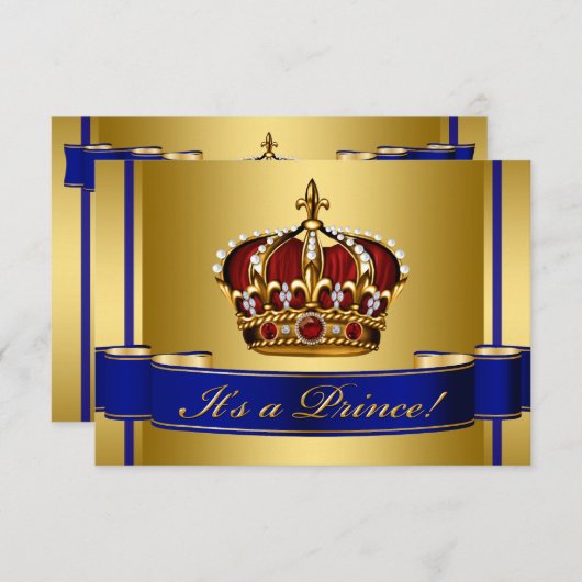 Royal Red Blue en Gold Crown Prince Baby shower Kaart (Voorkant / Achterkant)