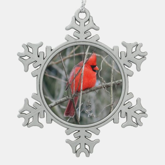 Royal Red Cardinaal kerstversiering Tin Sneeuwvlok Ornament (Voorkant)