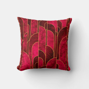Royal Red en Gold Art Deco Patroon Kussen