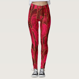 Royal Red en Gold Art Deco Patroon Leggings