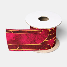 Royal Red en Gold Art Deco Patroon Satijnen Lint