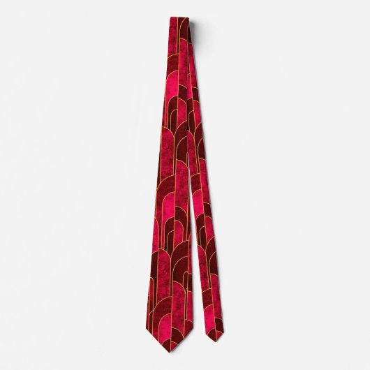 Royal Red en Gold Art Deco Patroon Stropdas (Voorkant)