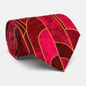 Royal Red en Gold Art Deco Patroon Stropdas (Opgerold)