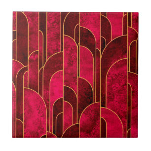 Royal Red en Gold Art Deco Patroon Tegeltje