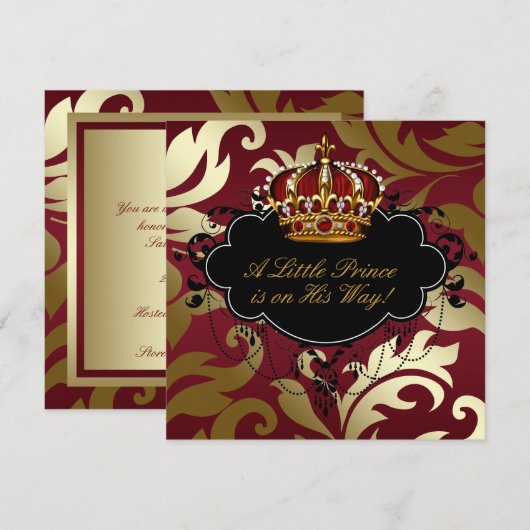 Royal Red en Gold Prince Baby Shower Kaart (Voorkant / Achterkant)
