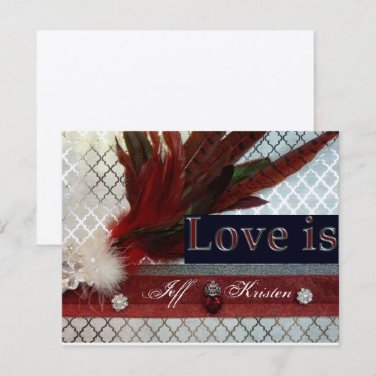 Royal Red en Silver Wedding Invitation Kaart (Voorkant / Achterkant)