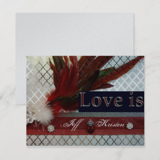 Royal Red en Silver Wedding Invitation Kaart