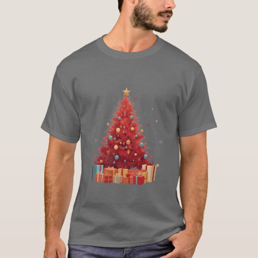 Royal Red Festive Glow: Premium Christmas Tree T-shirt (Voorkant)